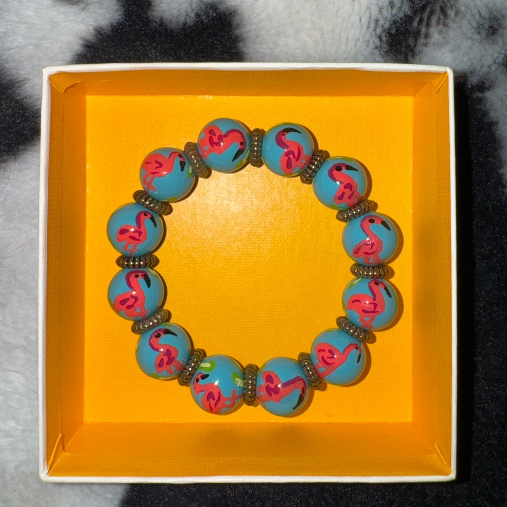 Lord & Taylor Flamingo Beaded Stretchy Bracelt